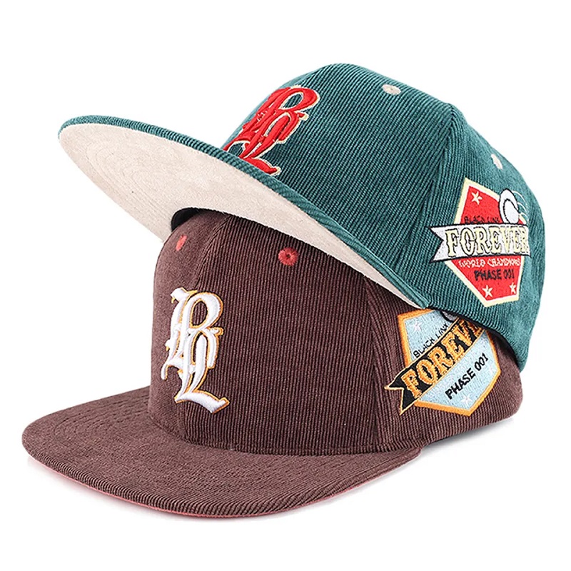 Niestandardowe męskie hafty 5 panelu Snapback Corduroy Caps Hats